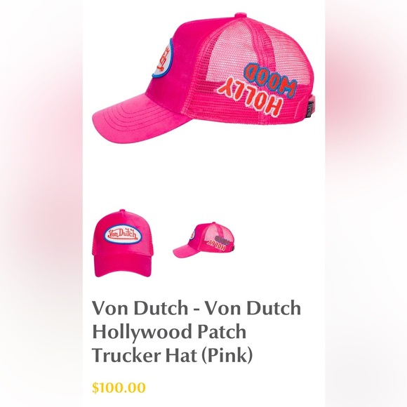 Von Dutch Hollywood Patch Pink VELVET Trucker Hat | Adjustable/Snapback |NEW/NWT - Picture 3 of 9